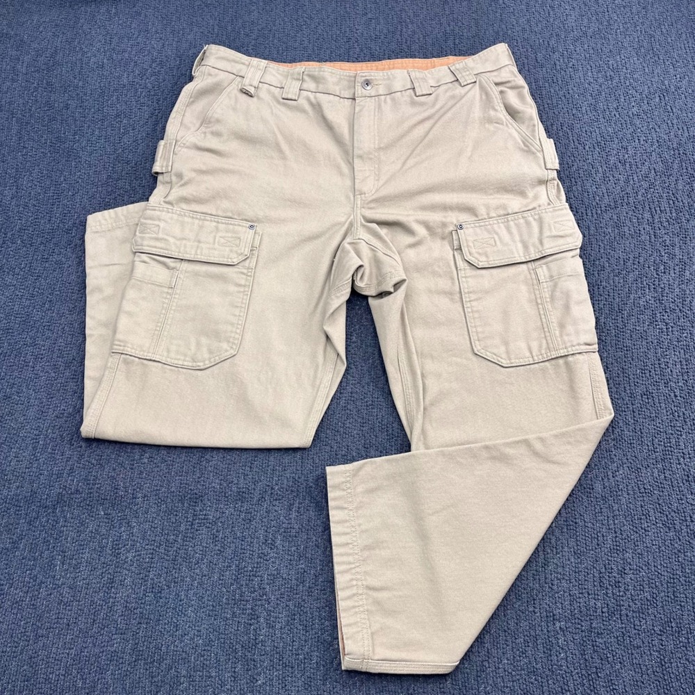 Duluth Trading Co 42x30 Relaxed Fit Cargo Work Pants Tan Cotton Canvas Utility